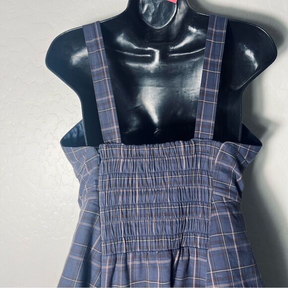 BCBGMAXAZRIA Navy Brown Plaid Apron Square Neck Asymmetrical Dress 8 M - Picture 7 of 15